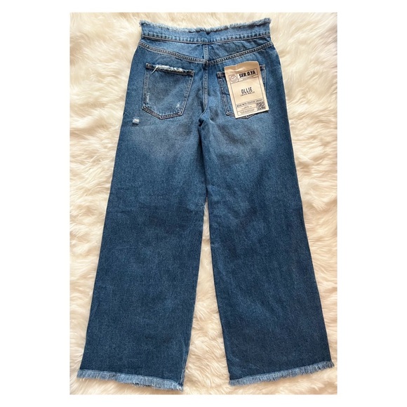 New! SER.O.YA “Ollie” Fold Over Wide Leg Distressed Jeans in Bayside Blue - Picture 10 of 13